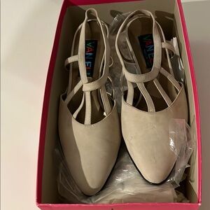 Vaneli Women's Beige Pointed Toe Strappy Flats